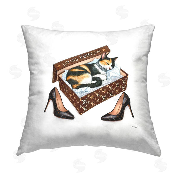 stupell industries Amanda Greenwood | Kitty Sleeping in Shoebox Printed Throw Pillow