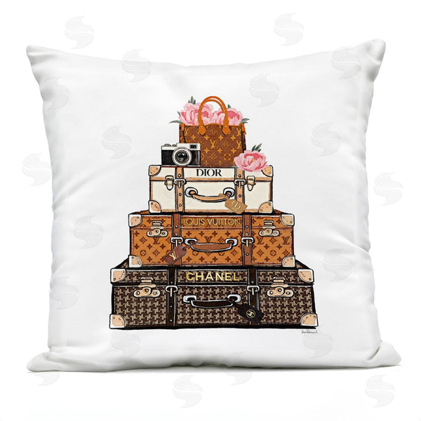 Stupell Industries Amanda Greenwood | Luggage With Flowers & Camera Printed Throw Pillow