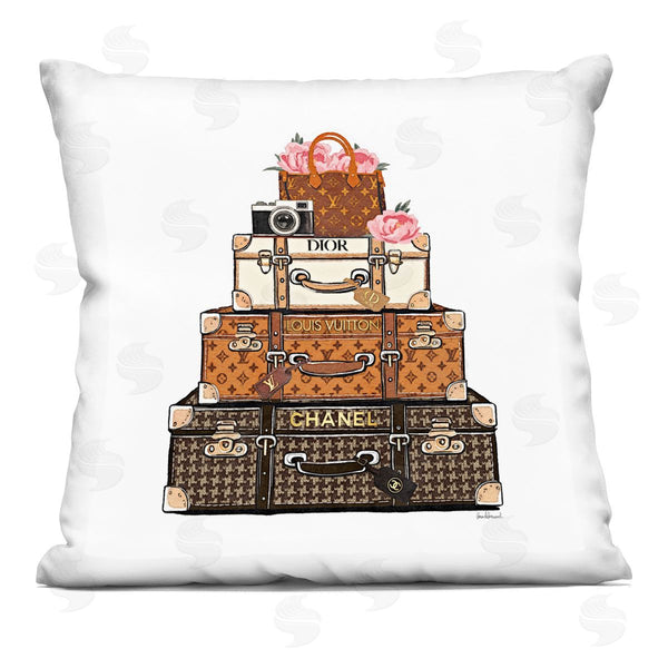 stupell industries Amanda Greenwood | Luggage with Flowers & Camera Printed Throw Pillow