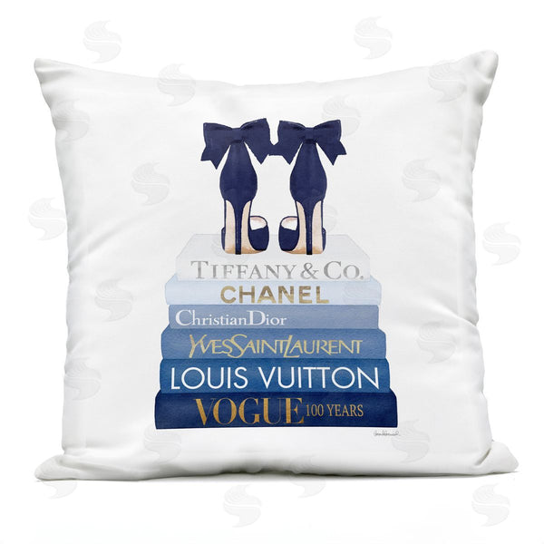 Stupell Industries Amanda Greenwood | Navy Blue Fashion Heels Glam Brand Bookstack Printed Throw Pillow