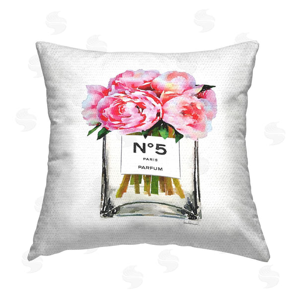 Stupell Industries Amanda Greenwood | Peony Bouquet Glam Perfume Bottle Printed Throw Pillow