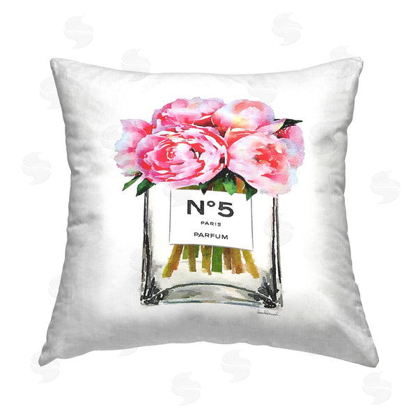 stupell industries Amanda Greenwood | Peony Bouquet Glam Perfume Bottle Printed Throw Pillow
