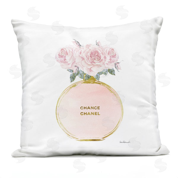 Stupell Industries Amanda Greenwood | Pink And Gold Round Perfume Bottle With Roses Printed Throw Pillow