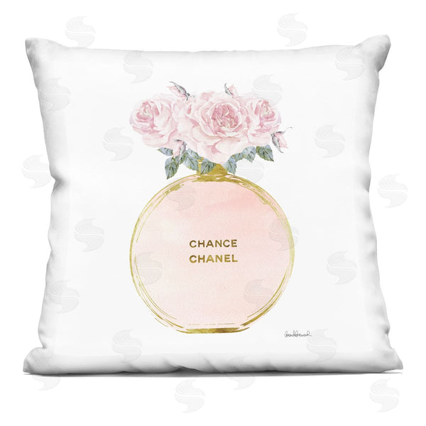 stupell industries Amanda Greenwood | Pink and Gold Round Perfume Bottle with Roses Printed Throw Pillow
