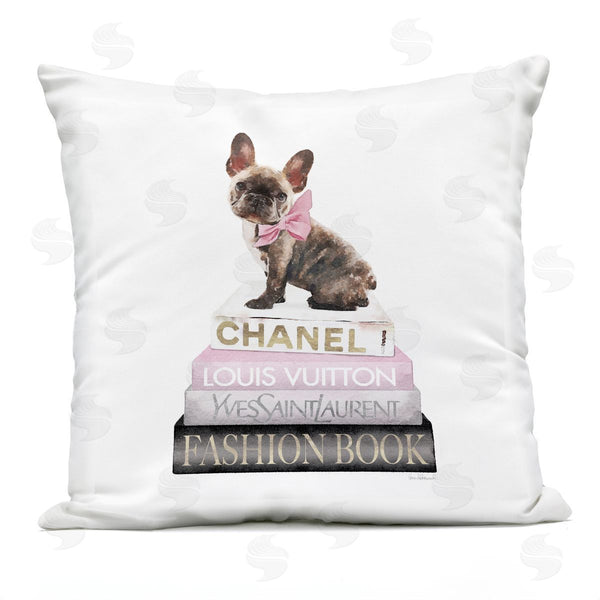 Stupell Industries Amanda Greenwood | Pink Bow Dog Bookstack Printed Throw Pillow