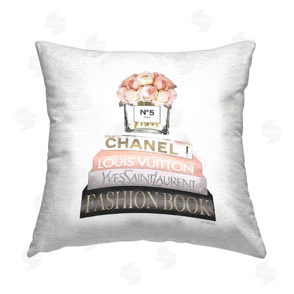 Stupell Industries Amanda Greenwood | Pink Fashion Book Stack Flowers Printed Throw Pillow