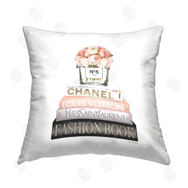 stupell industries Amanda Greenwood | Pink Fashion Book Stack Flowers Printed Throw Pillow