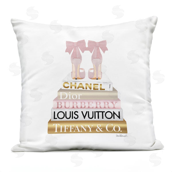 Stupell Industries Amanda Greenwood | Pink Gold Heels Bookstack Printed Throw Pillow