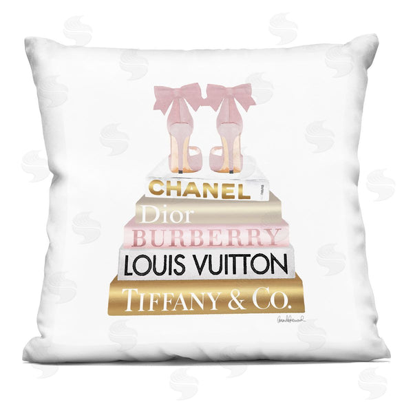stupell industries Amanda Greenwood | Pink Gold Heels Bookstack Printed Throw Pillow
