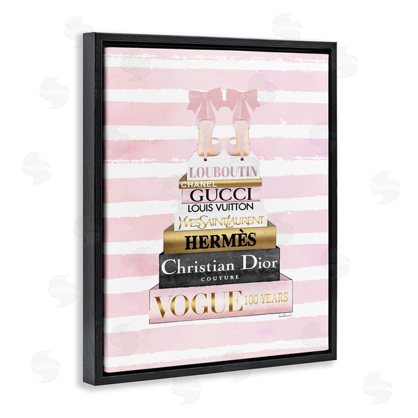 Stupell Industries Amanda Greenwood | Pink Heel Bookstack Over Stripes