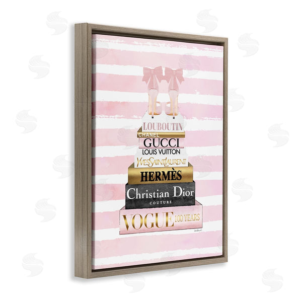 Stupell Industries Amanda Greenwood | Pink Heel Bookstack Over Stripes