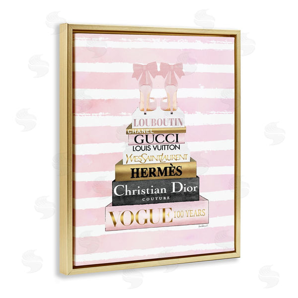 Stupell Industries Amanda Greenwood | Pink Heel Bookstack Over Stripes