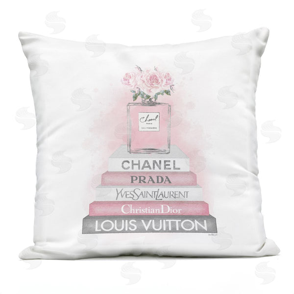 Stupell Industries Amanda Greenwood | Pink Perfume Blossoms Fashion Glam Books Printed Throw Pillow
