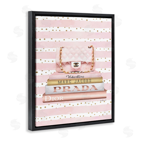 Stupell Industries Amanda Greenwood | Pink Purse Bookstack Over Stripes