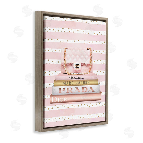 Stupell Industries Amanda Greenwood | Pink Purse Bookstack Over Stripes