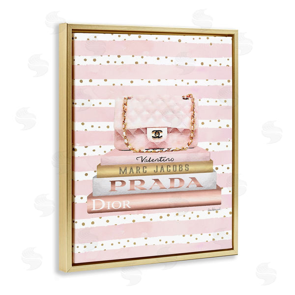 Stupell Industries Amanda Greenwood | Pink Purse Bookstack Over Stripes