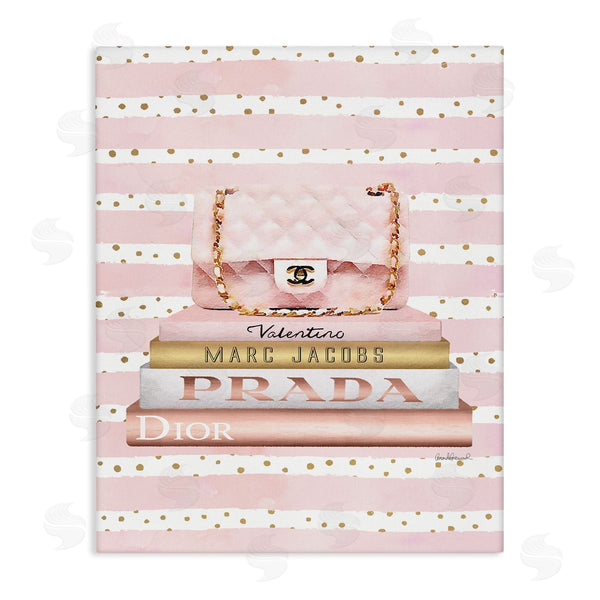 stupell industries Amanda Greenwood | Pink Purse Bookstack over Stripes