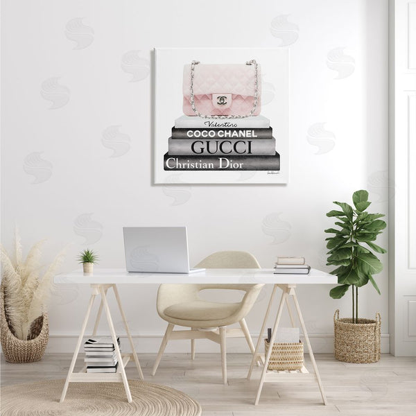 Stupell Industries Amanda Greenwood | Pink Quilted Purse On Modern Chic Bookstack Wall Art