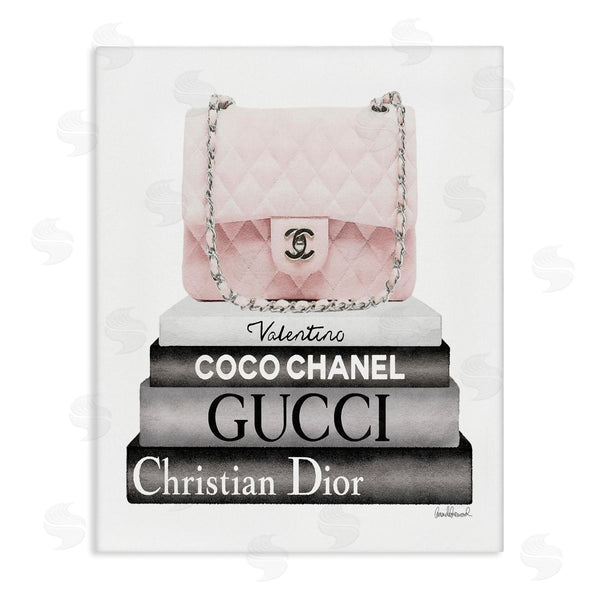stupell industries Amanda Greenwood | Pink Quilted Purse on Modern Chic Bookstack Wall Art