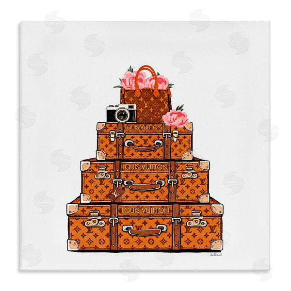 stupell industries Amanda Greenwood | Stacked Luggage with Floral Handbag Wall Art