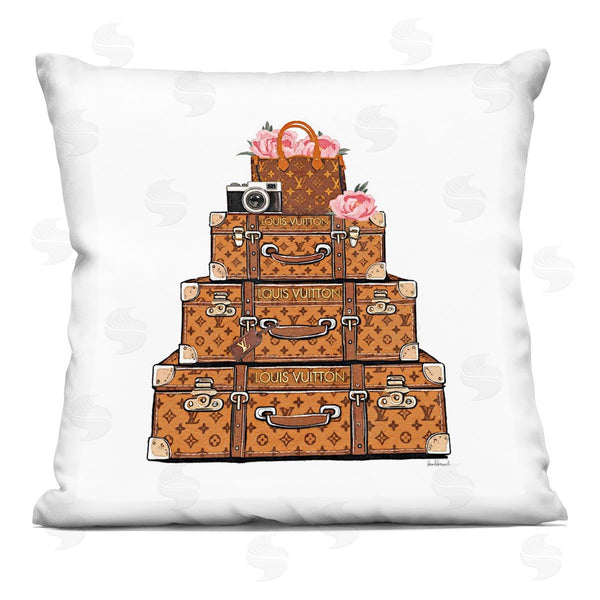 stupell industries Amanda Greenwood | Suitcases with Flowers & Camera Printed Throw Pillow