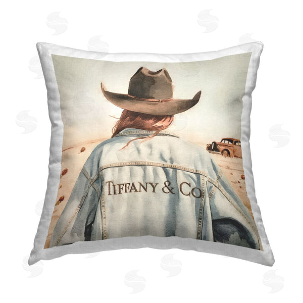 stupell industries Amanda Greenwood | Trendy Brunette Cowgirl Printed Throw Pillow
