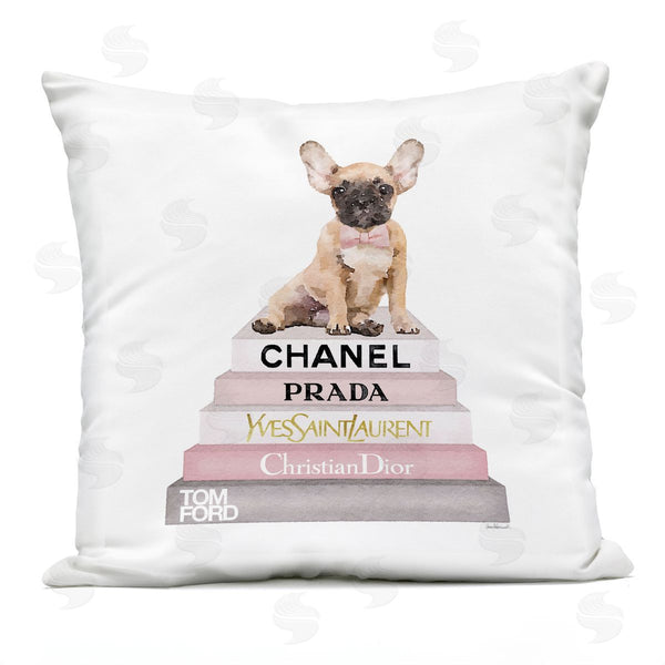 Stupell Industries Amanda Greenwood | Trendy Dog Atop Glam Brand Bookstack Printed Throw Pillow