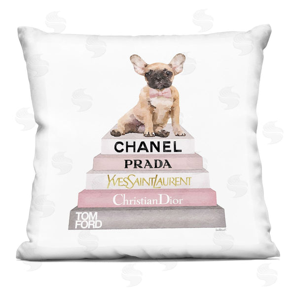 stupell industries Amanda Greenwood | Trendy Dog Atop Glam Brand Bookstack Printed Throw Pillow