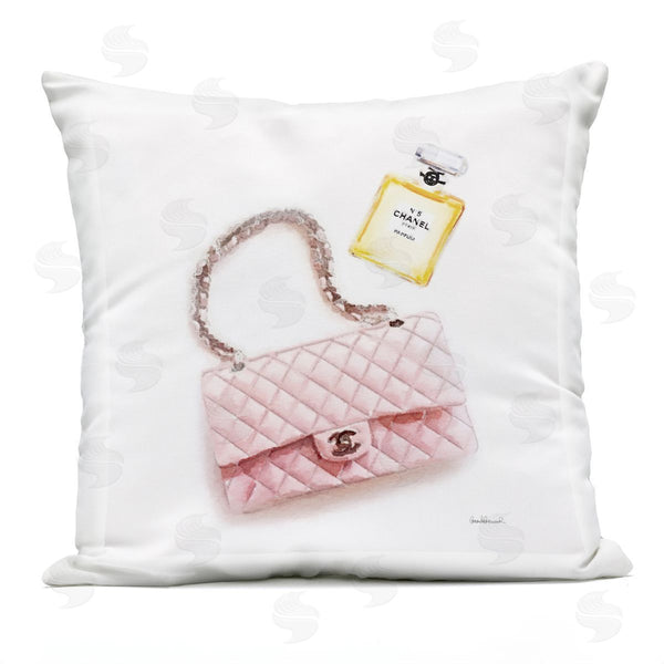 Stupell Industries Amanda Greenwood | Trendy Pink Glam Fashion Purse Perfume Printed Throw Pillow