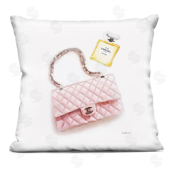 stupell industries Amanda Greenwood | Trendy Pink Glam Fashion Purse Perfume Printed Throw Pillow