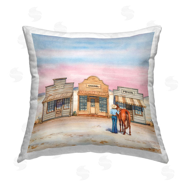 stupell industries Amanda Greenwood | Trendy Saloon Shops Cowgirl Printed Throw Pillow