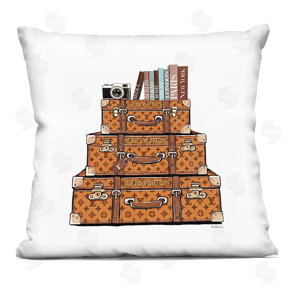 stupell industries Amanda Greenwood | Trendy Stacked Luggages Printed Throw Pillow