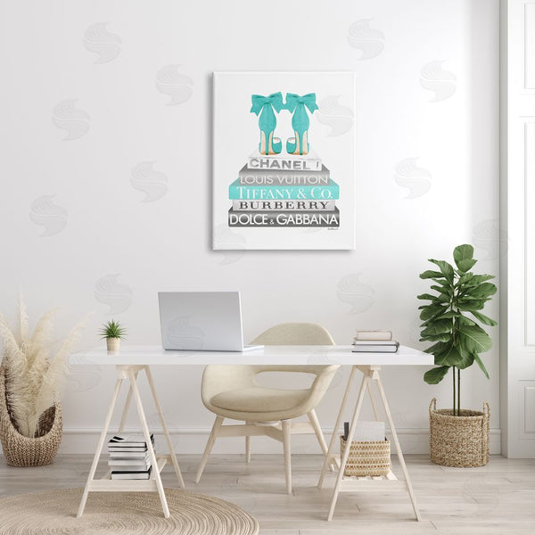 Stupell Industries Amanda Greenwood | Turquoise Designer Heels On Modern Glam Bookstack Wall Art