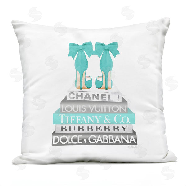 Stupell Industries Amanda Greenwood | Turquoise Fashion Heels Glam Brand Books Printed Throw Pillow
