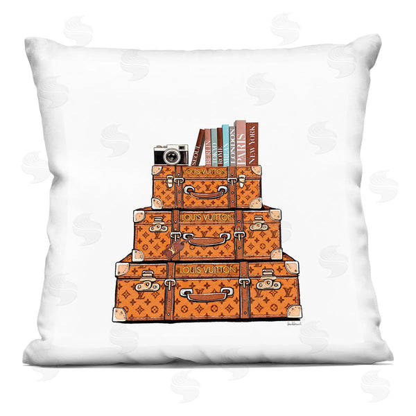 stupell industries Amanda Greenwood | Vintage Glam Luggage Stack Printed Throw Pillow
