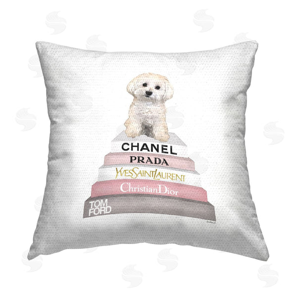 Stupell Industries Amanda Greenwood | White & Pink Fashion Books Dog Printed Throw Pillow