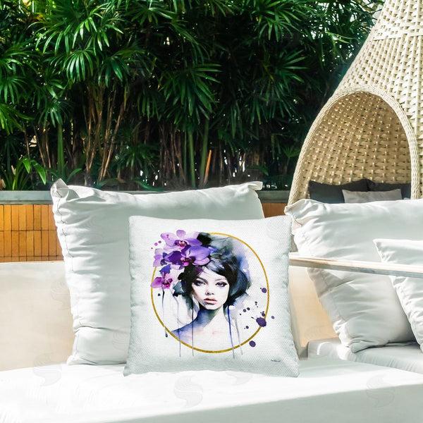 Stupell Industries Amanda Greenwood | Woman With Purple Orchids Printed Throw Pillow