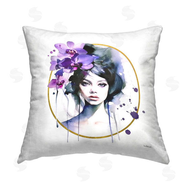 stupell industries Amanda Greenwood | Woman with Purple Orchids Printed Throw Pillow