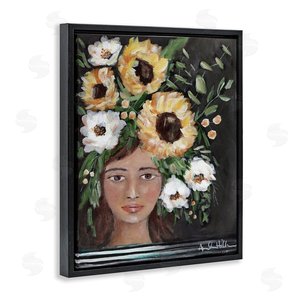 Stupell Industries Amanda Hilburn | Girl Wearing Flower Crown Yellow White Blossoms Painting Wall Art
