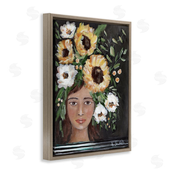 Stupell Industries Amanda Hilburn | Girl Wearing Flower Crown Yellow White Blossoms Painting Wall Art