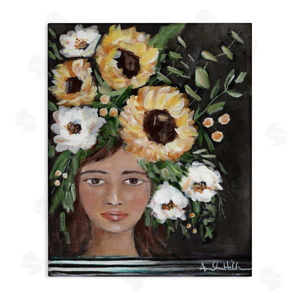 stupell industries Amanda Hilburn | Girl Wearing Flower Crown Yellow White Blossoms Painting Wall Art
