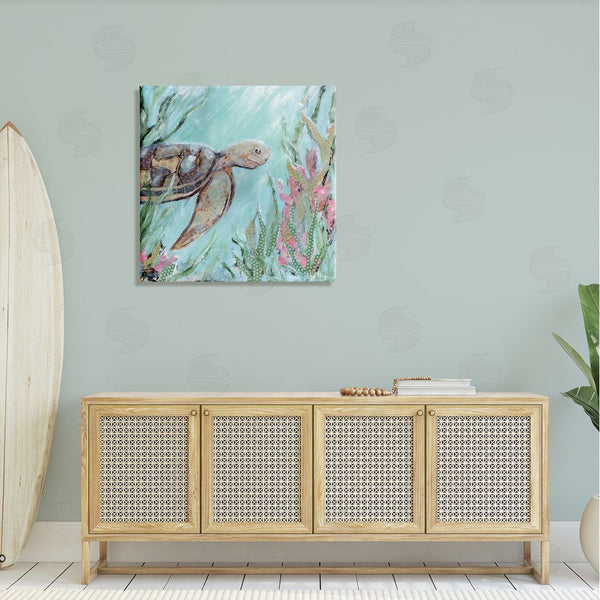 Stupell Industries Amanda Hilburn | Underwater Sea Turtle Swimming Coral Wall Art