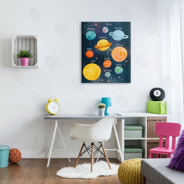 Stupell Industries Amanda Houston | Solar System Planet Cluster Watercolor Milky Way Galaxy Wall Art