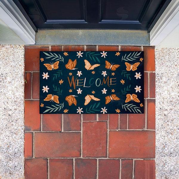 Stupell Industries Amanda Houston | Welcome Butterflies & Botanicals Non-Woven Door Mat