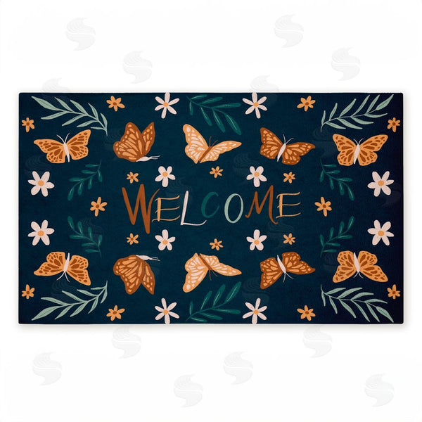 Stupell Industries Amanda Houston | Welcome Butterflies & Botanicals Non-Woven Door Mat