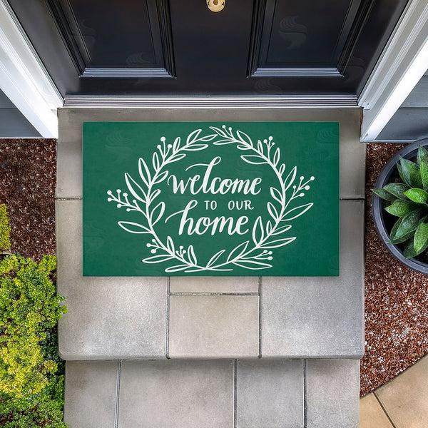 Stupell Industries Amanda McGee | Farmhouse Welcome On Green Non-Woven Door Mat