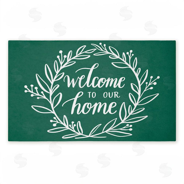 stupell industries Amanda McGee | Farmhouse Welcome on Green Non-Woven Door Mat