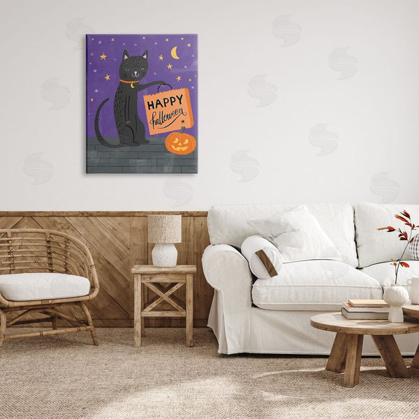 Stupell Industries Amanda McGee | Happy Halloween Black Cat Wall Art