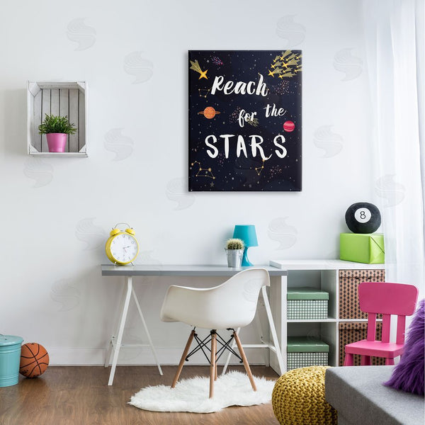 Stupell Industries Amanda Murray | Reach The Stars Motivational Phrase Outer Space Planets Wall Art