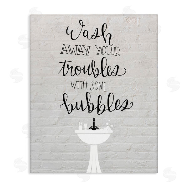 stupell industries Amanda Murray | Wash Troubles With Bubbles Inspirational Bathroom Sink Wall Art